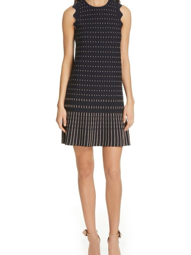 Ted Baker Navy And Gold Patterned Sleeveless Knit Dress